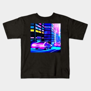 Cyberpunk car chase  in synthwave city Kids T-Shirt